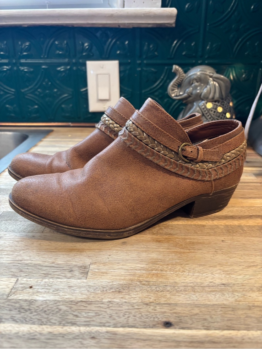 Sugar Brown Braided Strap Ankle Booties